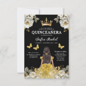 QR Code Quinceanera Bloral Gold Princess Einladung (Vorderseite)