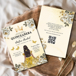 QR Code Quinceanera Bloral Gold Princess Einladung