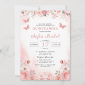 QR-Code Quinceañera Blush Pink Rosa Blume Einladung (Vorderseite)