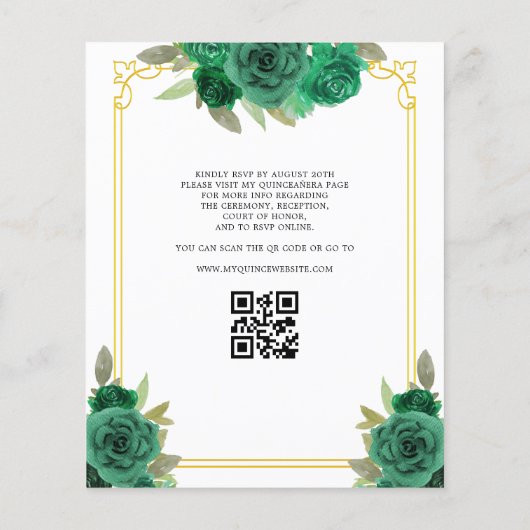 QR-Code Quinceanera Emerald Green Flyer (Hinten)