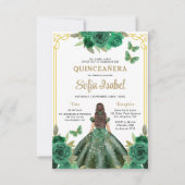 QR Code Quinceanera Floral Emerald Green Gold Einladung (Vorderseite)