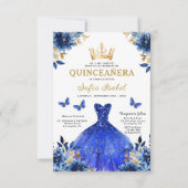 QR Code Quinceanera Floral Royal Blue Princess Einladung (Vorderseite)