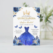 QR Code Quinceanera Floral Royal Blue Princess Einladung (Stehend Vorderseite)