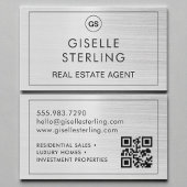 QR-Code Real Anwesen Agent Pinsel Silver Monogram Visitenkarte