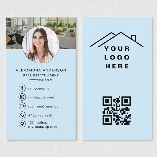 QR-Code Real Anwesen Agent Sky Blue Foto Logo Visitenkarte