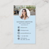 QR-Code Real Anwesen Agent Sky Blue Foto Logo Visitenkarte (Vorderseite)