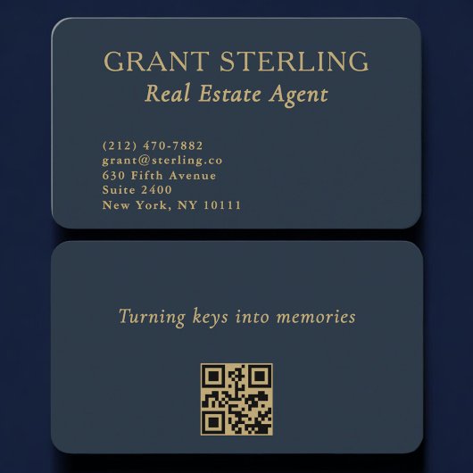 QR Code Real Estate Agent Navy Blue Gold Visitenkarte