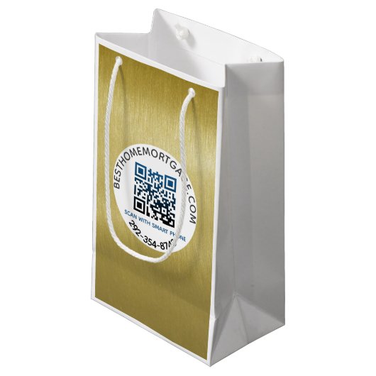 QR Code Realtor Hypothekengesellschaft Kleine Geschenktüte (Vorderseite Schrägansicht)