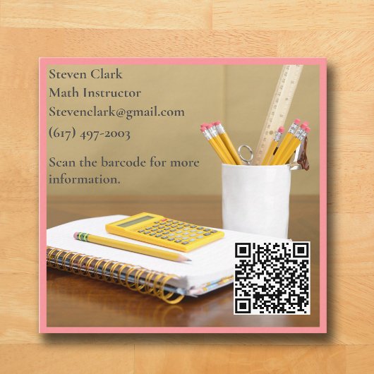 QR-Code-Rechner Pink-Tutor-Mathematiklehrer Quadratische Visitenkarte
