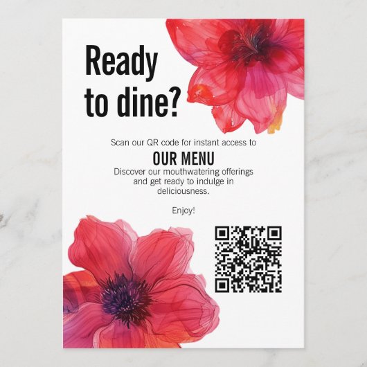 QR-Code Red Anemone Dreamscape Wedding Menükarte (Vorderseite)