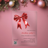 QR-Code Red bow Clear Party Acryleinladungen