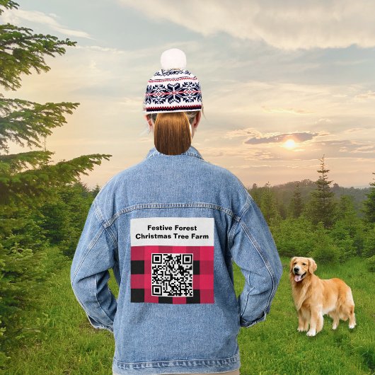 QR-Code Red Buffalo Karierter Karo Rustikaler Stri Jeansjacke