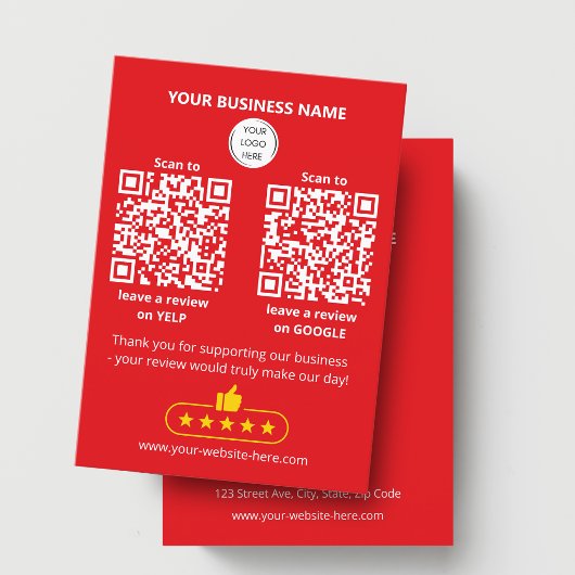 QR-Code Red Business Review GOOGLE und YELP Karte