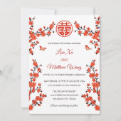 QR-Code | Red Cherry Blossom | Chinesische Hochzei Einladung (Vorderseite)