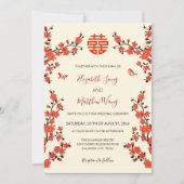 QR Code Red Cherry Blossom | Chinesische Hochzeit Einladung (Vorderseite)