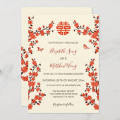 QR Code Red Cherry Blossom | Chinesische Hochzeit Einladung (Vorne/Hinten)