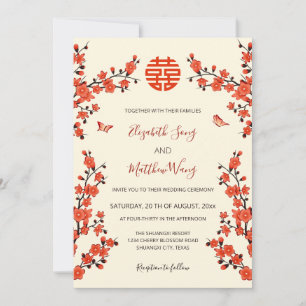 QR Code Red Cherry Blossom Chinesische Hochzeit Einladung