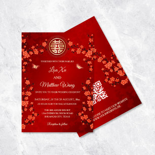 QR Code Red Cherry Blossom Chinesische Hochzeit Einladung