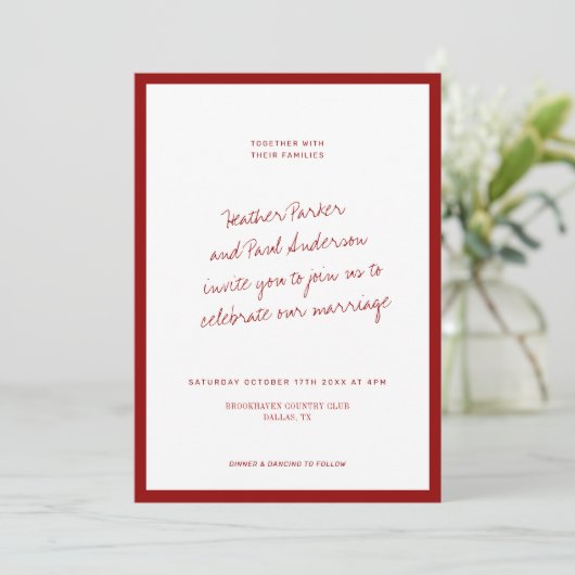 QR Code Red Classic Minimalistisch Wedding Einladung (Stehend Vorderseite)