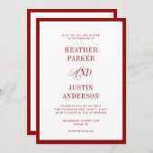 QR Code Red Classic Simple Wedding Einladung (Vorne/Hinten)