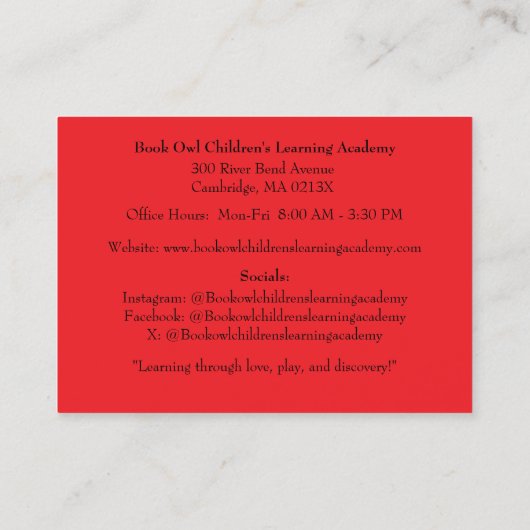 QR Code Red Grade School Preschool Teacher Visitenkarte (Rückseite)