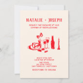 QR Code Red Hand Drawn Scribble Quirky Wedding Einladung (Vorderseite)