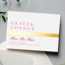 QR Code Red Magenta Stripe Foto Save the Date Folieneinladung