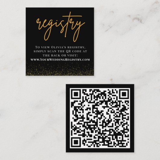 QR-Code-Registrierung für romantische Schwarz-Gold Begleitkarte (Vorne/Hinten)