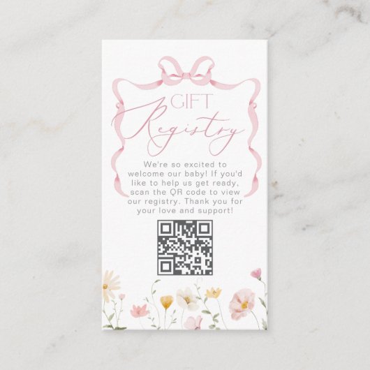 QR code Registry Whimsical Bow wildflowers Begleitkarte (Vorderseite)