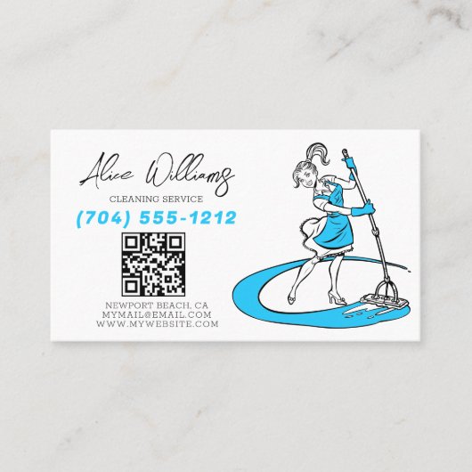 QR-Code Reinigung Service Blue Maid Foto Visitenkarte (Vorderseite)