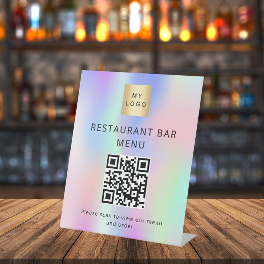 QR-Code Restaurant Café Bar Scan Menü holografisch Sockelschild