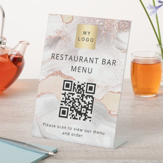 QR-Code Restaurant Café Bar Scan Menü Rose Gold Sockelschild (In Situ)