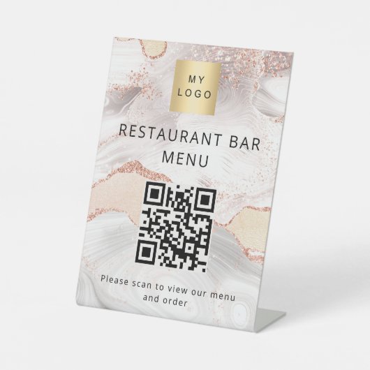 QR-Code Restaurant Café Bar Scan Menü Rose Gold Sockelschild (Vorderseite)