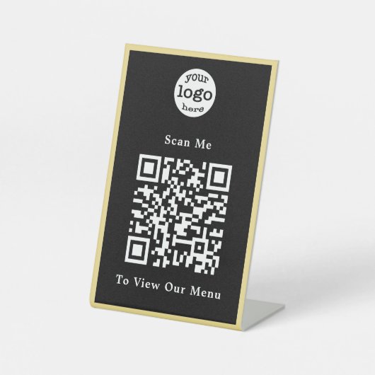 QR Code Restaurant Menü für das Schwarz-Weiß-Logo Sockelschild (Vorderseite)