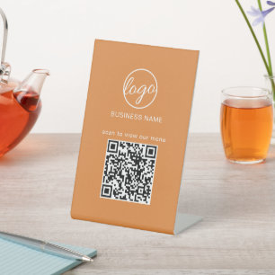 QR-Code-Restaurant-Menü Orange des Business-Logos Sockelschild