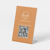 QR-Code-Restaurant-Menü Orange des Business-Logos Sockelschild (Vorderseite)