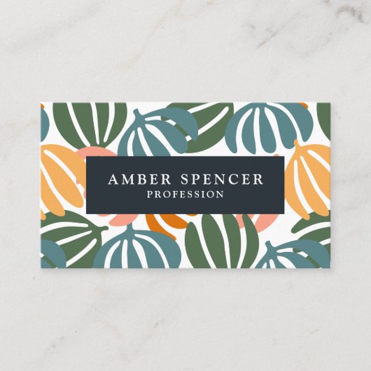 QR CODE RETRO BLÄTTER GROOVY BOTANICAL VISITENKARTE (Vorderseite)