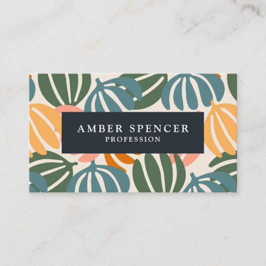 QR CODE RETRO BLÄTTER GROOVY BOTANICAL VISITENKARTE (Vorderseite)