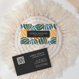 QR CODE RETRO BLÄTTER GROOVY BOTANICAL VISITENKARTE