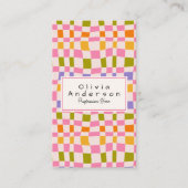 QR-Code Retro farbenfroh überprüft karg Girly Fun Visitenkarte (Vorderseite)