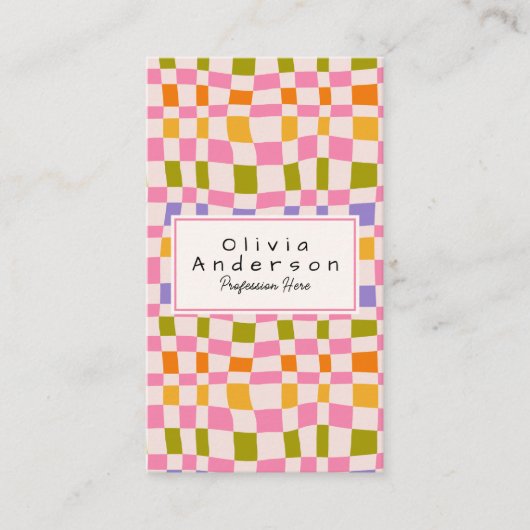 QR-Code Retro farbenfroh überprüft karg Girly Fun Visitenkarte (Vorderseite)