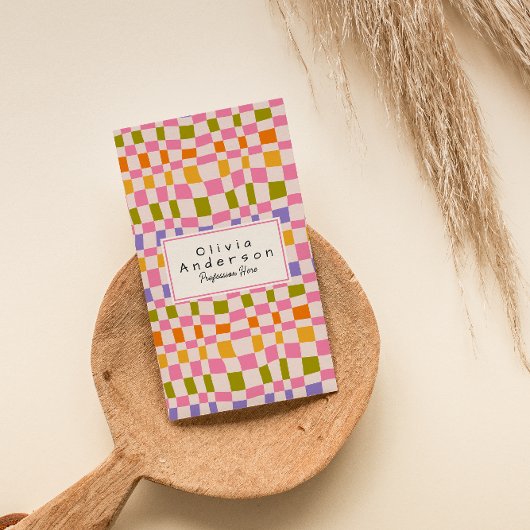 QR-Code Retro farbenfroh überprüft karg Girly Fun Visitenkarte