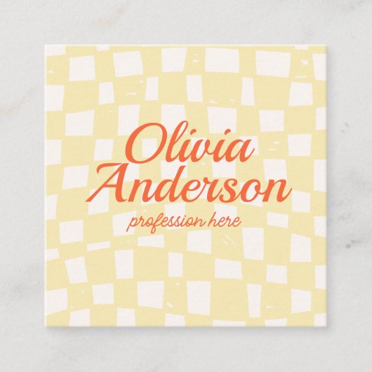 QR-Code Retro farbenfrohe Hand gezogen karierte Ma Quadratische Visitenkarte (Vorderseite)
