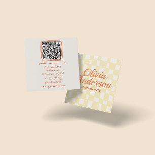 QR-Code Retro Farbige Handgezeichnete Karierte Gro Quadratische Visitenkarte