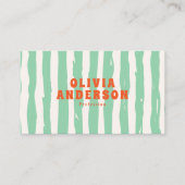 QR Code Retro Green Boho Groovy Einzigartiger Tren Visitenkarte (Vorderseite)