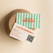QR Code Retro Green Boho Groovy Einzigartiger Tren Visitenkarte