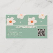QR Code Retro Green Groovy Floral Boho Unique Fun Visitenkarte (Rückseite)