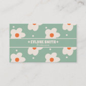 QR Code Retro Green Groovy Floral Boho Unique Fun Visitenkarte (Vorderseite)