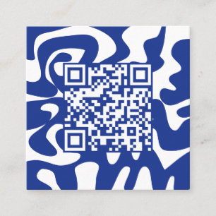 QR Code Retro Groovy Blue White Squiggles Hallo Quadratische Visitenkarte