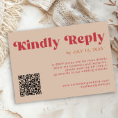 QR code Retro groovy bold red beige online wedding RSVP Karte